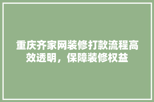 重庆齐家网装修打款流程高效透明，保障装修权益