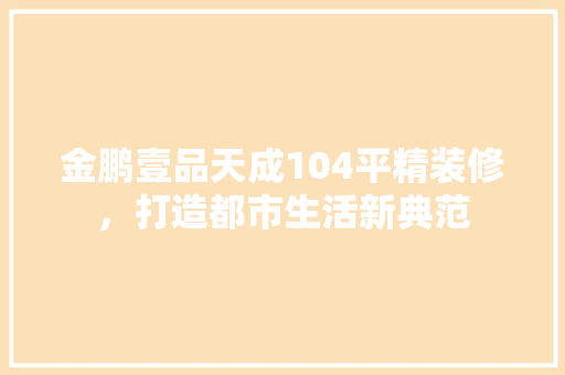 金鹏壹品天成104平精装修，打造都市生活新典范