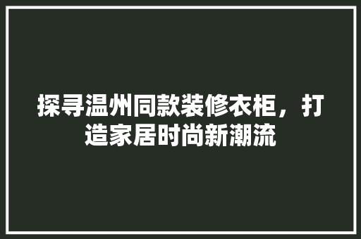 探寻温州同款装修衣柜，打造家居时尚新潮流