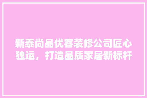 新泰尚品优客装修公司匠心独运，打造品质家居新标杆