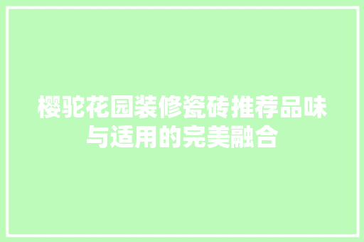 樱驼花园装修瓷砖推荐品味与适用的完美融合