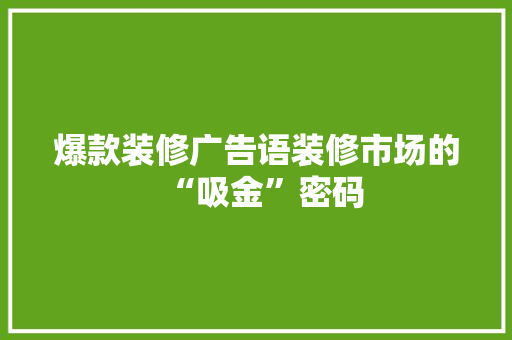 爆款装修广告语装修市场的“吸金”密码