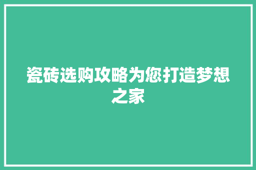 瓷砖选购攻略为您打造梦想之家