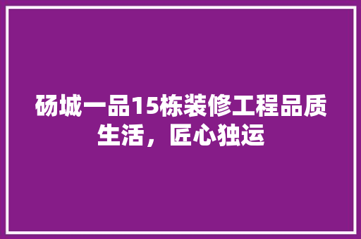 砀城一品15栋装修工程品质生活，匠心独运