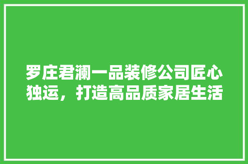 罗庄君澜一品装修公司匠心独运，打造高品质家居生活