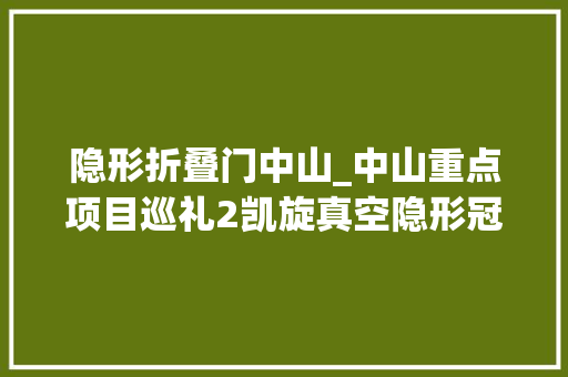 隐形折叠门中山_中山重点项目巡礼2凯旋真空隐形冠军正走向世界