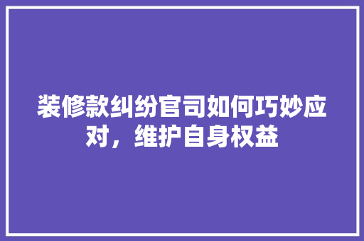 装修款纠纷官司如何巧妙应对，维护自身权益