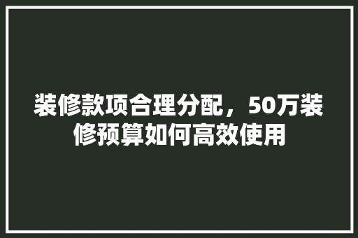 装修款项合理分配，50万装修预算如何高效使用