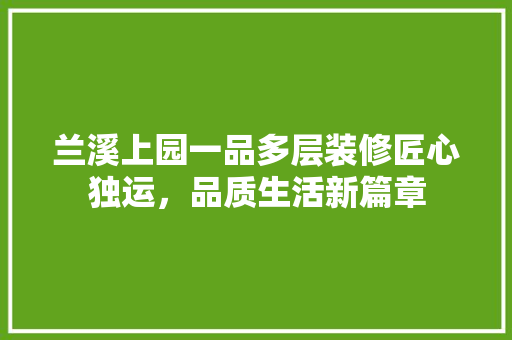 兰溪上园一品多层装修匠心独运，品质生活新篇章