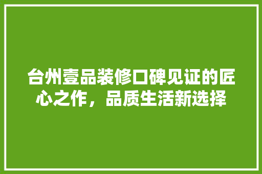 台州壹品装修口碑见证的匠心之作，品质生活新选择