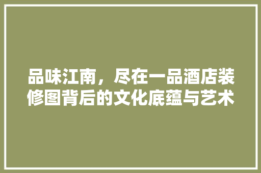 品味江南，尽在一品酒店装修图背后的文化底蕴与艺术魅力