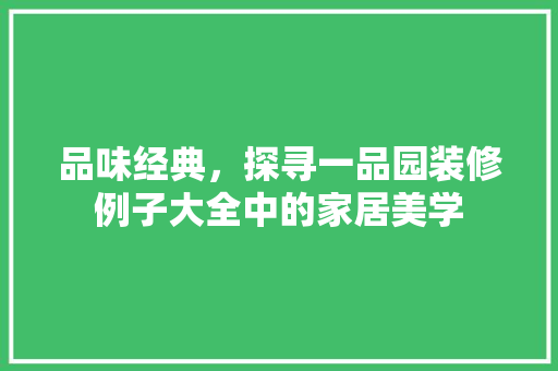 品味经典，探寻一品园装修例子大全中的家居美学