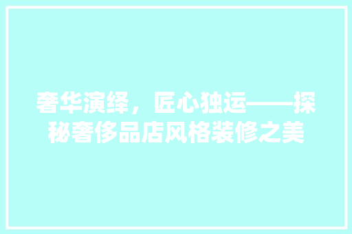 奢华演绎，匠心独运——探秘奢侈品店风格装修之美