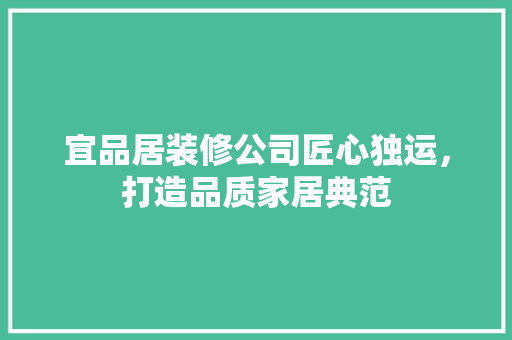 宜品居装修公司匠心独运，打造品质家居典范