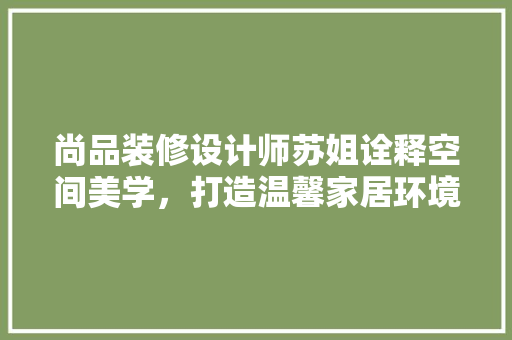 尚品装修设计师苏姐诠释空间美学，打造温馨家居环境