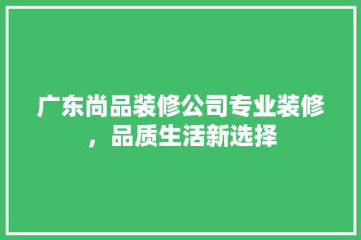 广东尚品装修公司专业装修，品质生活新选择