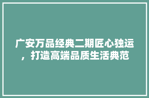 广安万品经典二期匠心独运，打造高端品质生活典范