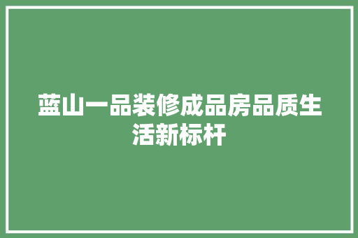 蓝山一品装修成品房品质生活新标杆