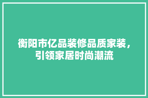衡阳市亿品装修品质家装，引领家居时尚潮流