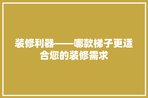 装修利器——哪款梯子更适合您的装修需求