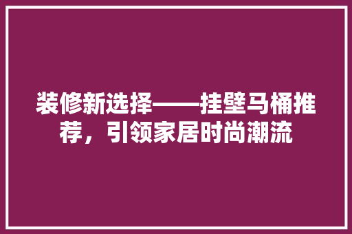 装修新选择——挂壁马桶推荐，引领家居时尚潮流