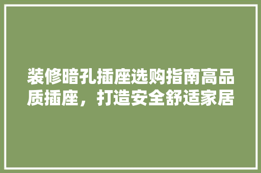 装修暗孔插座选购指南高品质插座，打造安全舒适家居环境