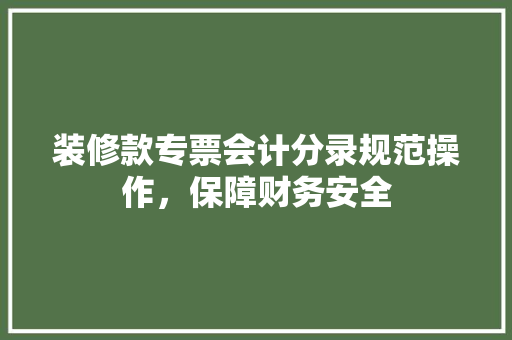 装修款专票会计分录规范操作，保障财务安全