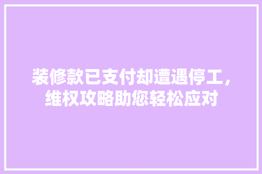 装修款已支付却遭遇停工，维权攻略助您轻松应对