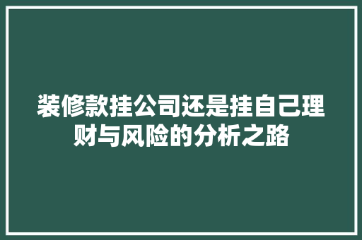 装修款挂公司还是挂自己理财与风险的分析之路