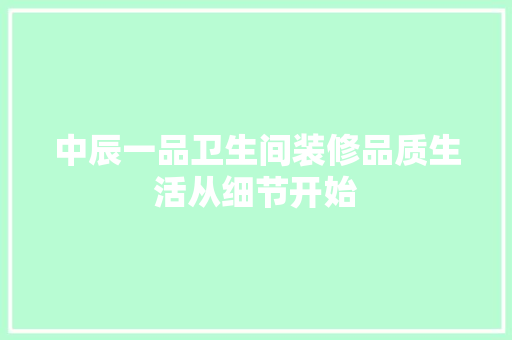 中辰一品卫生间装修品质生活从细节开始