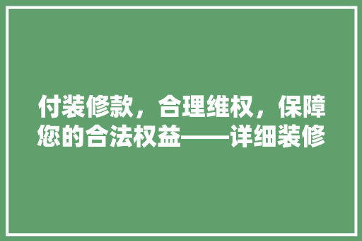 付装修款，合理维权，保障您的合法权益——详细装修款项支付问题